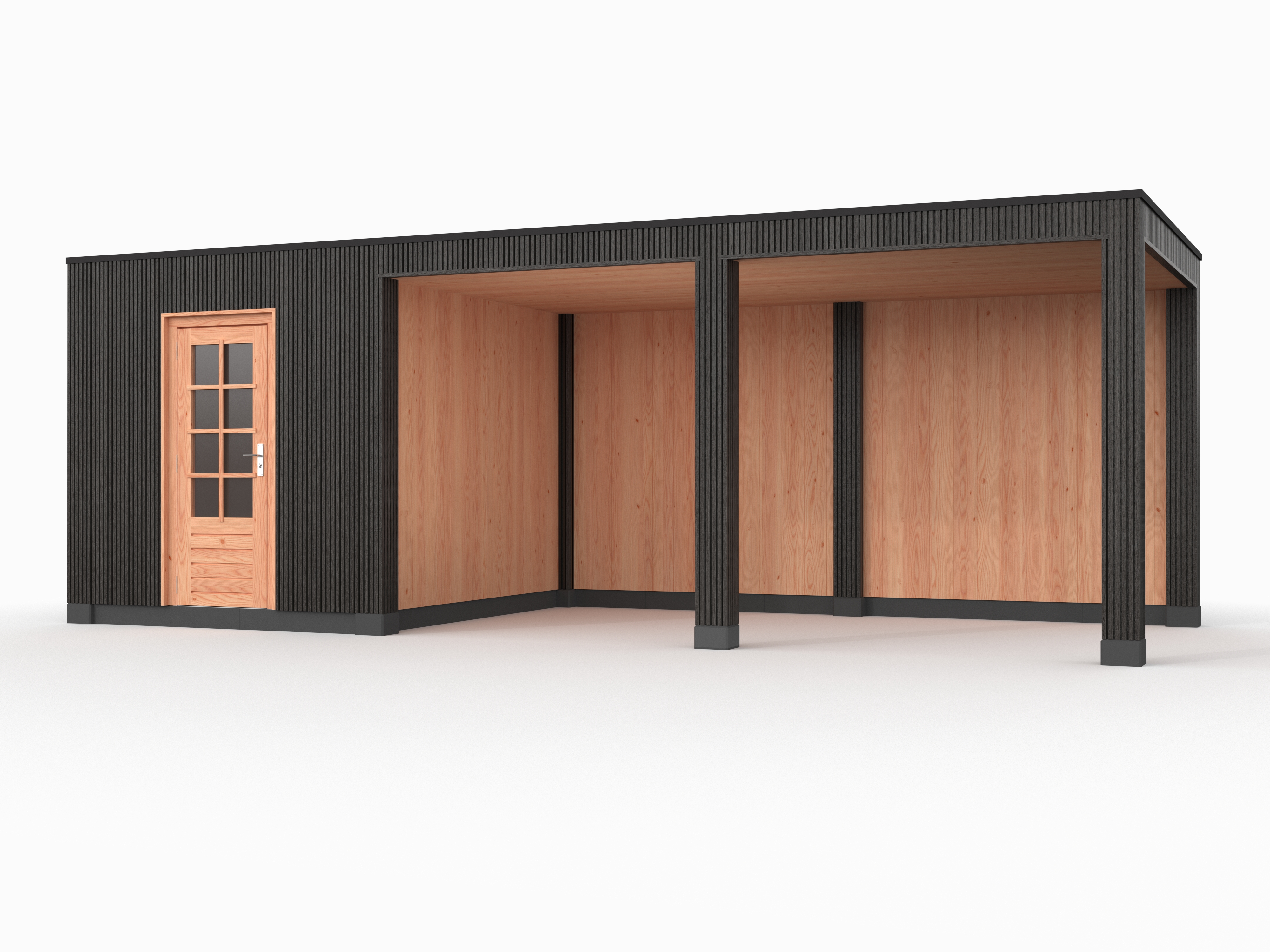 Douglas overkapping, 750 x 300, met schuur en achterwand, Westwood Rhombus Zwart - Afbeelding 1